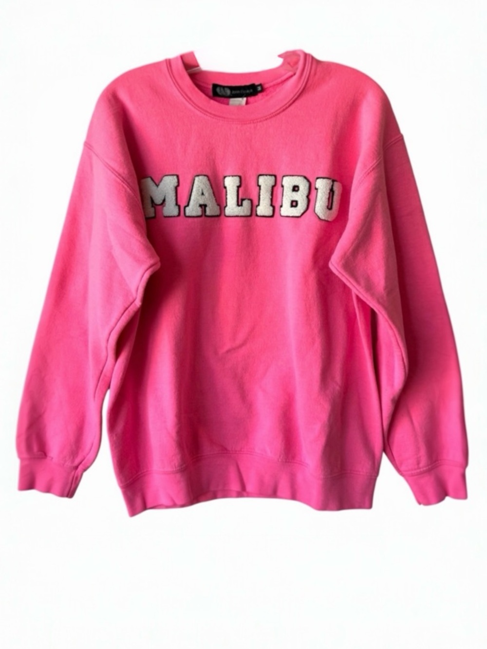 JET JOHN ESHAYA  Pink‎ Malibu Sweatshirt Neon Chenille Patch Size Medium